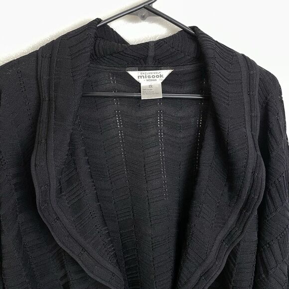 Exclusively Misook Cardigan Sweater 2X Womens Black Open Knit Career Acrylic - Picture 3 of 7